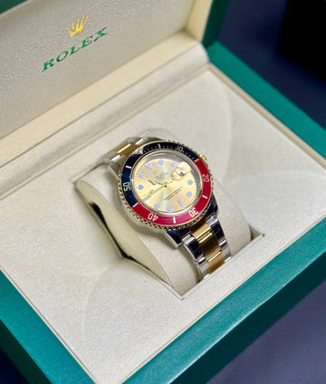 Wristive RLX Submariner Root Beer 40mm Two-Tone (Gold Dial, Red/Black Bezel)