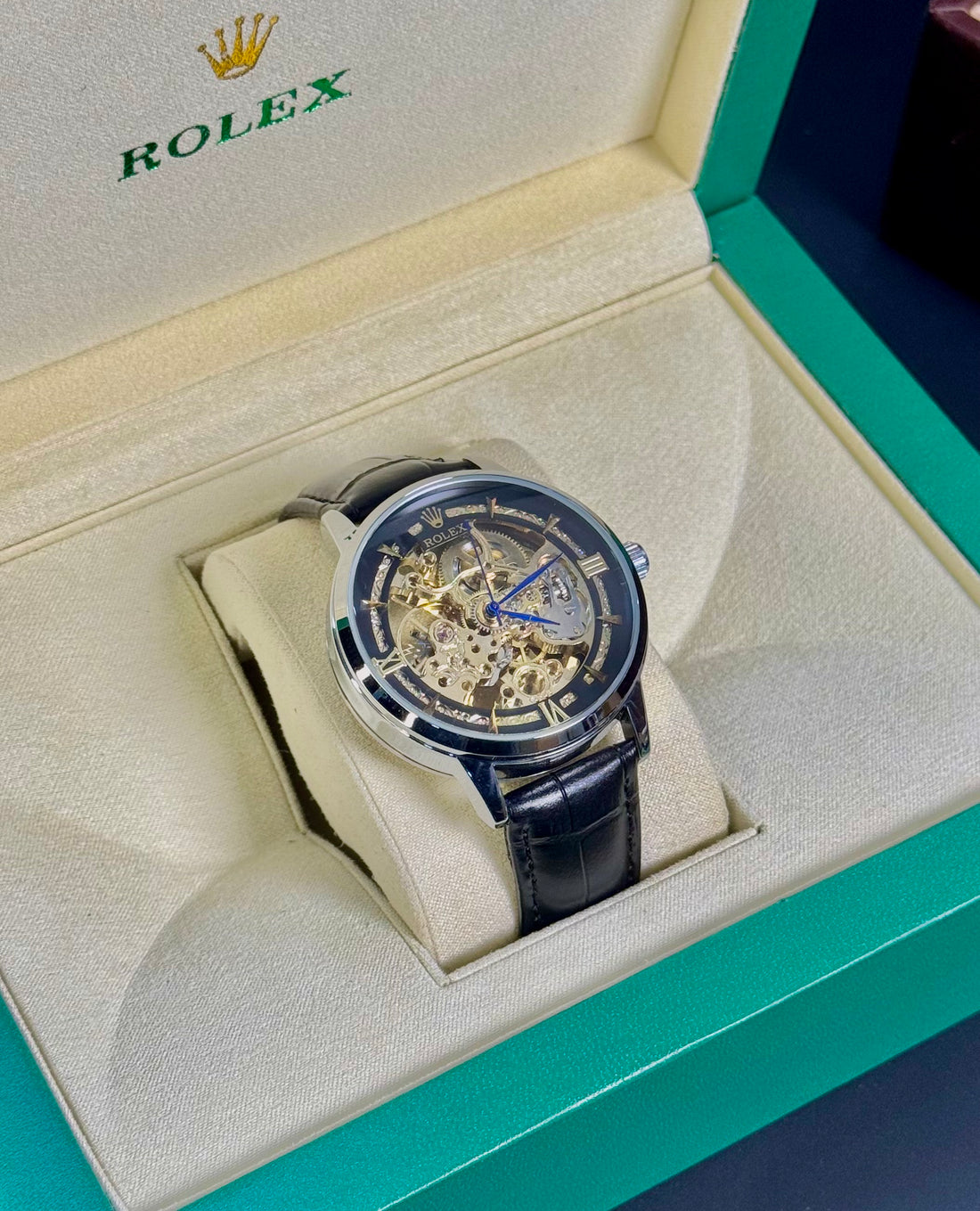 Wristive RLX Skeleton Automatic 42mm Leather Strap Stainless Steel Dial
