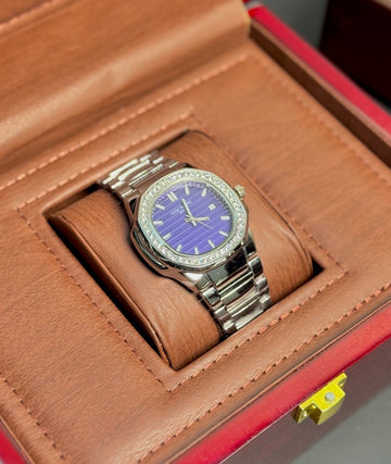Wristive Patek Nautilus with Diamond-set Bezel Blue Dial with Date