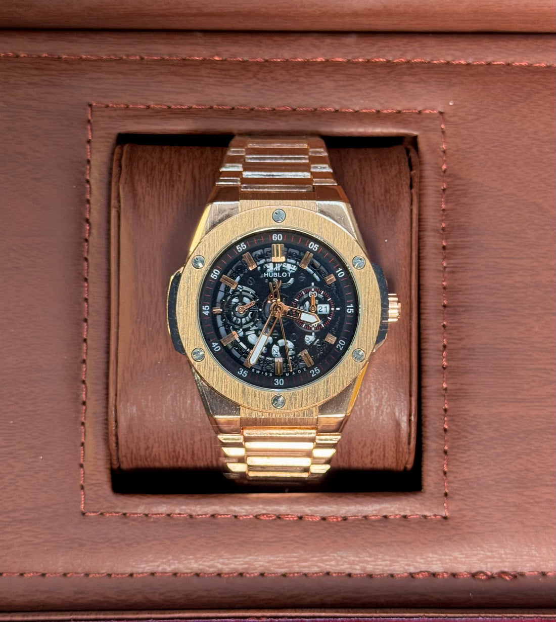 Wristive Hublot Skeleton Day-Date - Stainless Steel Finish