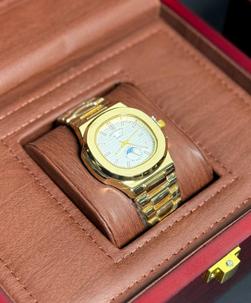 Wristive Patek Nautilus Gold with White Dial Moon Face