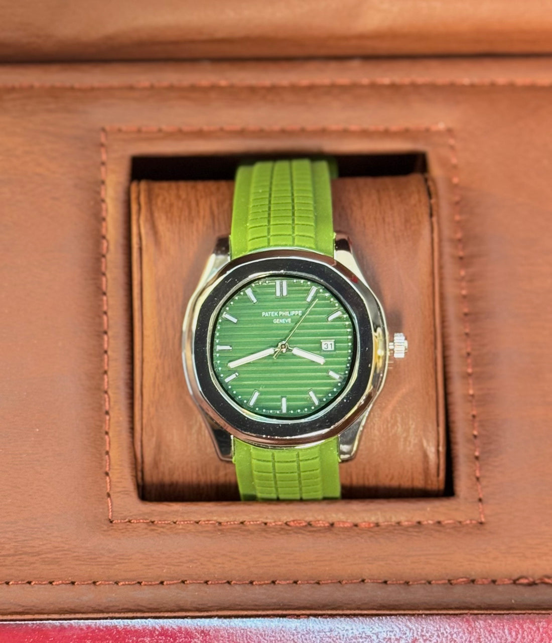 Wristive Patek Aquanaut Silicon Strap Stainless Steel Green Dial with Date