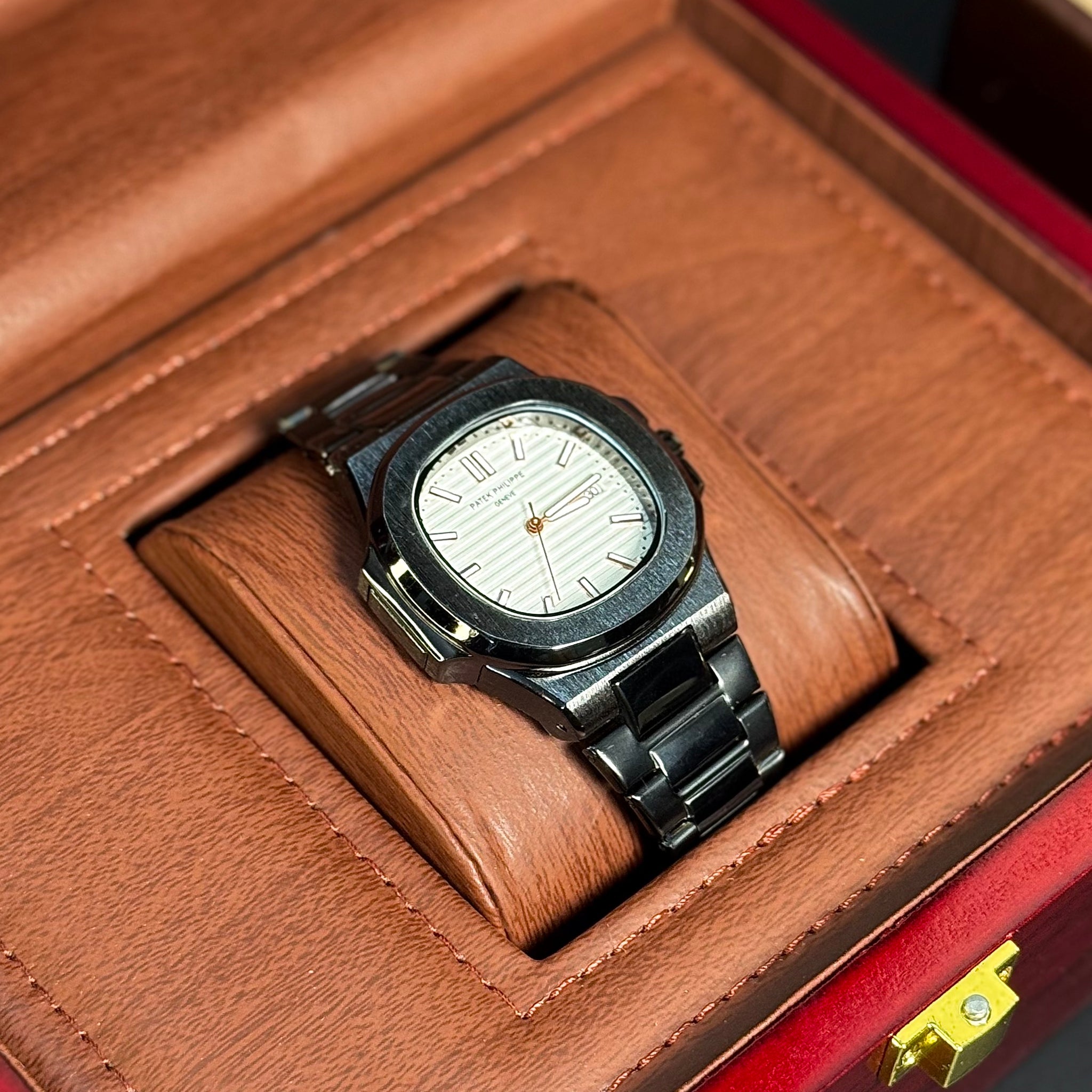 Wristive Patek Nautilus Black with White Dial Stainless Steel
