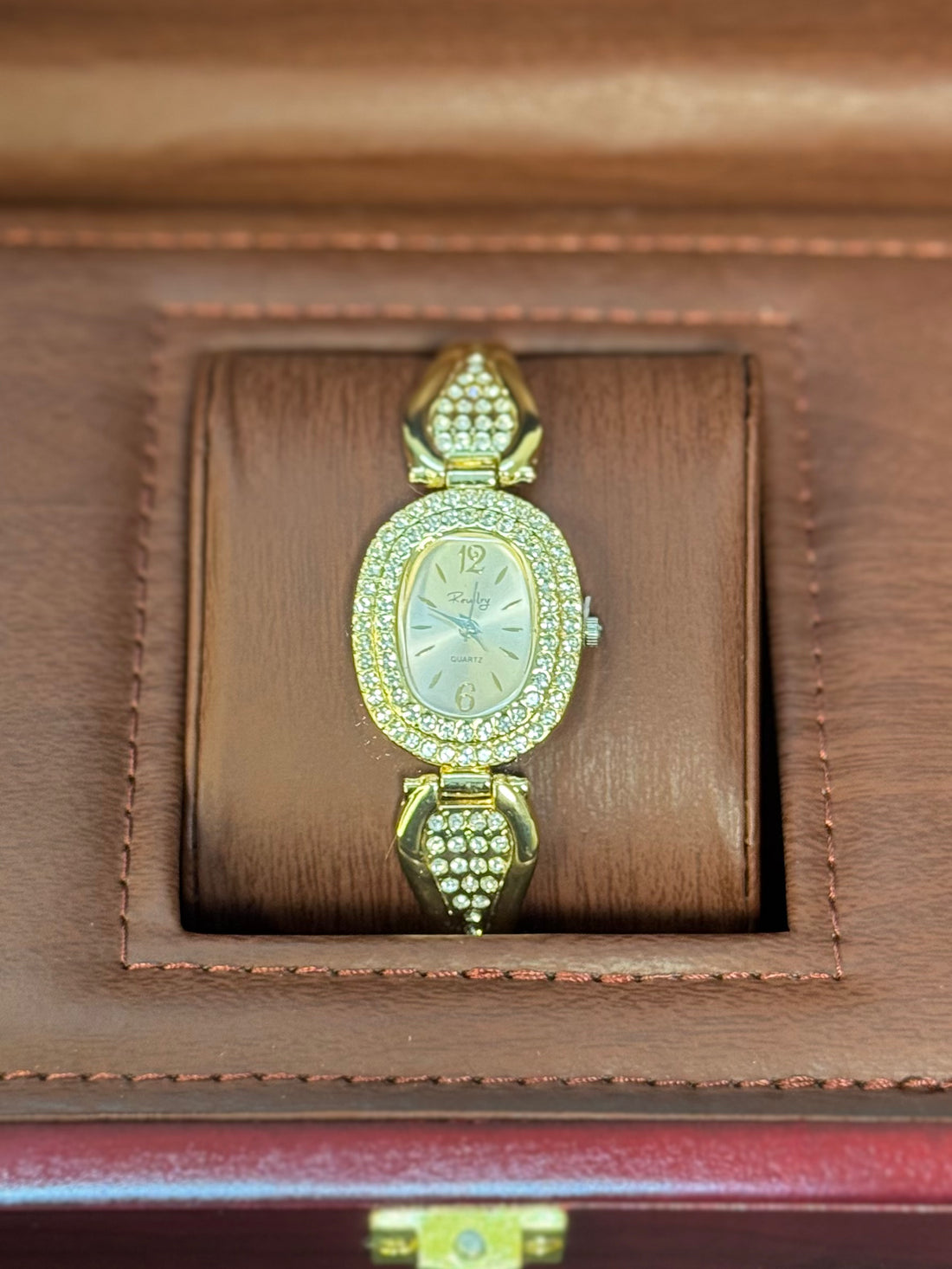 Wristive Female CRT Mini Oval Gold Watch Bracelet Designer Jewelry Slim Profile