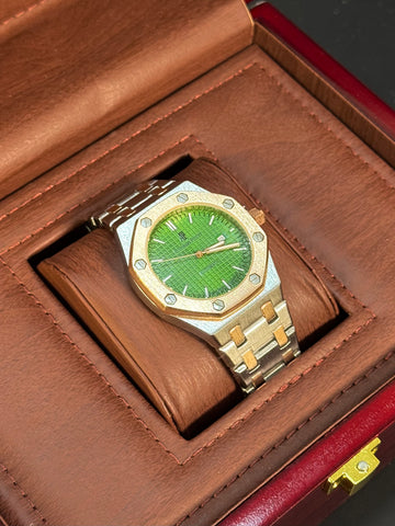 Wristive AP Royal Oak Two-Tone Watch Green Dial with Date Display | Full Logo Engraved Premium Edition