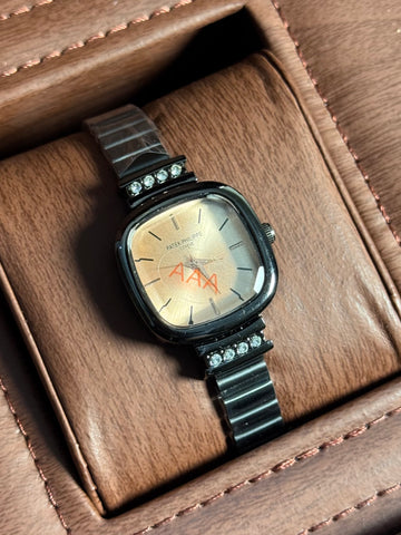 Wristive Square Women’s Jewelry Watch – Black with Bronze Dial