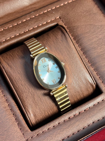 Wristive Oval Women’s Jewelry Watch – Gold Color with White Dial