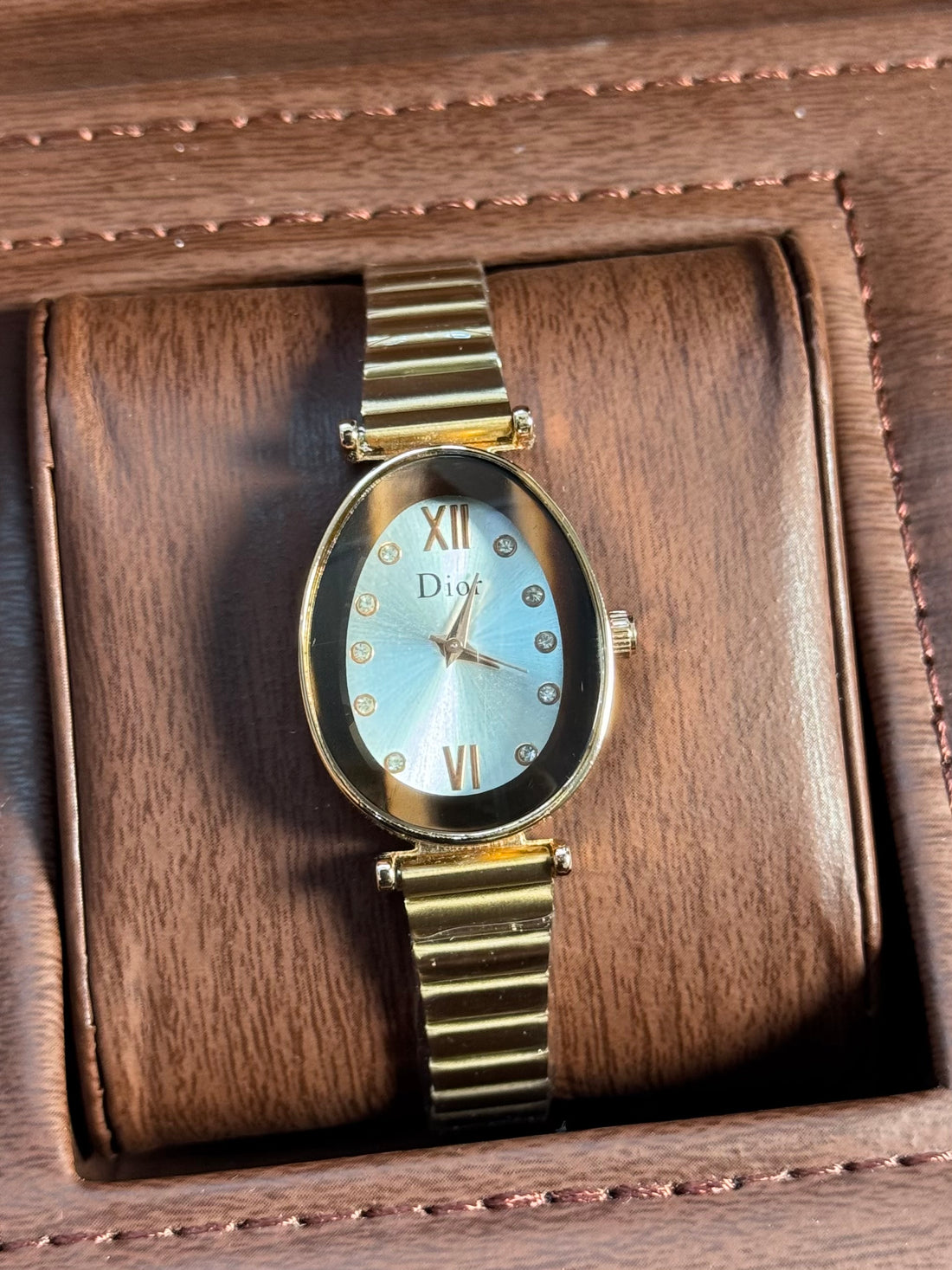 Wristive Oval Women’s Jewelry Watch – Gold Color with White Dial