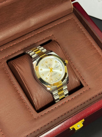 Wristive Men’s RLX Automatic-Movement Stainless Steel Watch – Glass Back with Pendulum